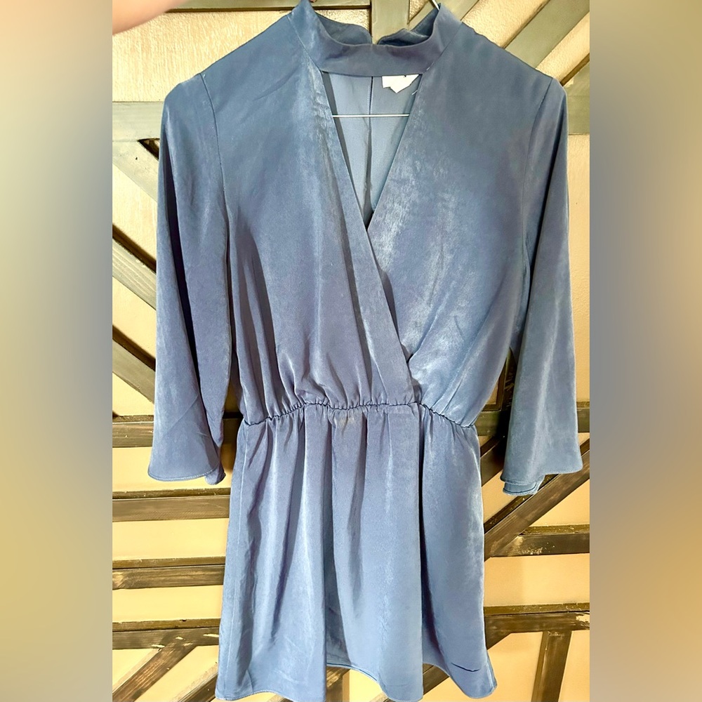 Grey blue low cut out dress